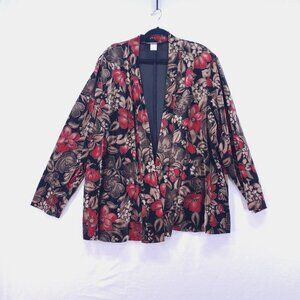Willow Ridge Blazer Jacket Size 3X Fall Floral Velvet Textured Open Front Woman